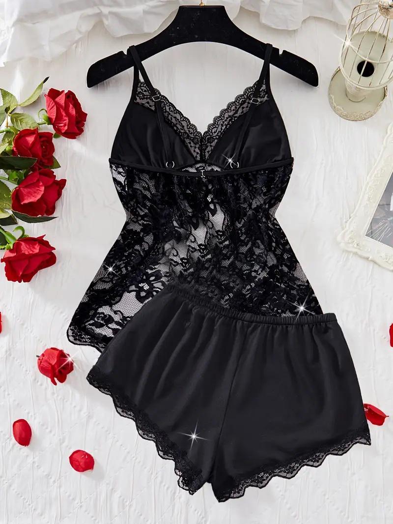 2 Piece Net Camisole - Comfortable Lightweight Black Lingerie Set