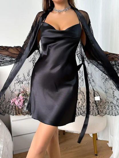 Luxurious  Silk Nightwear Set - Net Gown + Silk Inner
