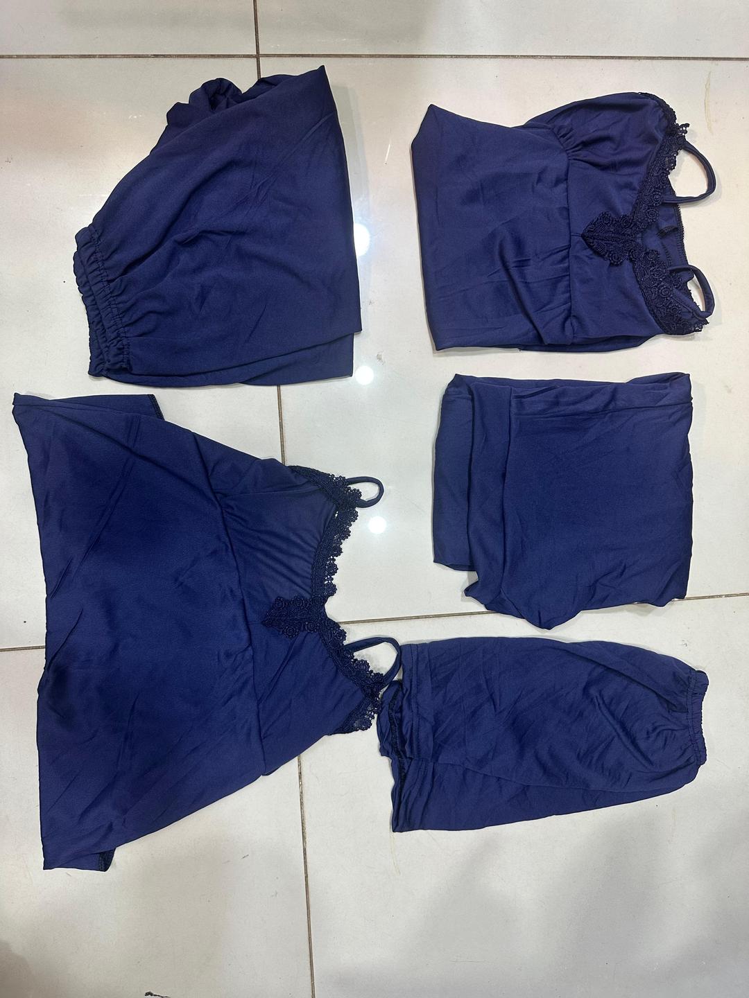 5 Piece Peace Silk Night Wear Set - Premium Embroidered Sleepwear in Maroon The Max Mall