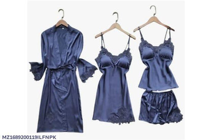 5 Piece Peace Silk Night Wear Set - Premium Embroidered Sleepwear in Maroon