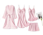5 Piece Peace Silk Night Wear Set - Premium Embroidered Sleepwear The Max Mall