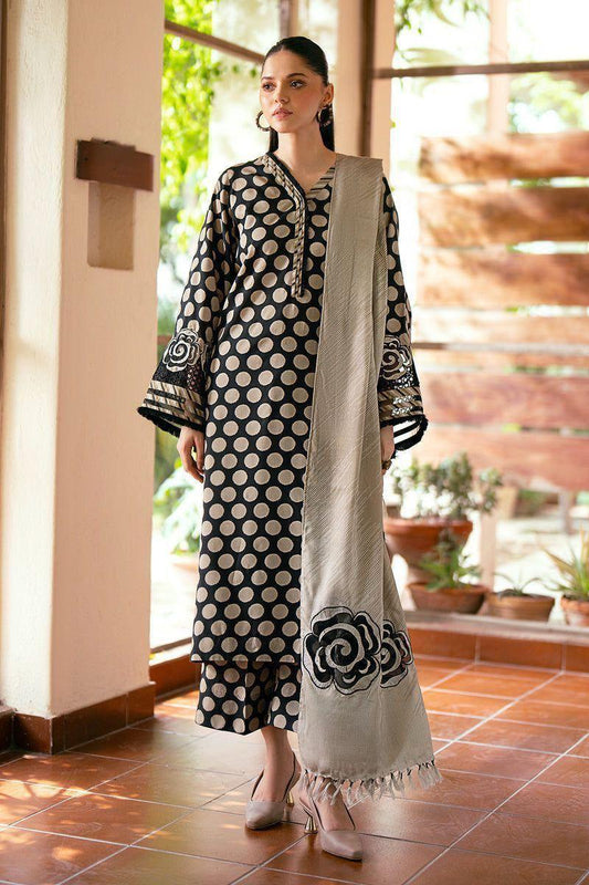 Black Lawn Digital Print Three Piece Set