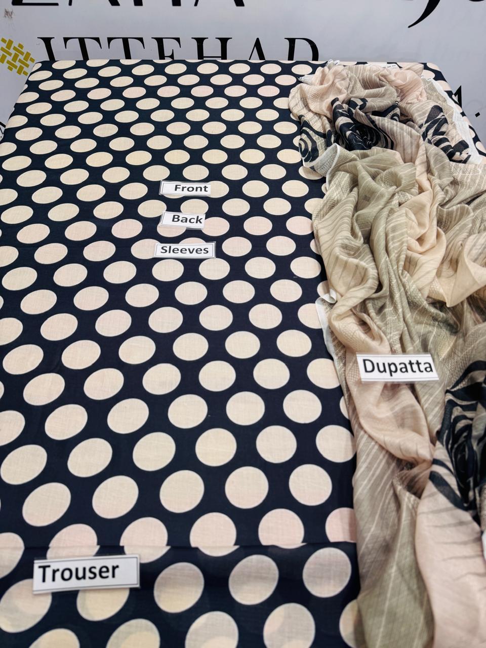 Black Lawn Digital Print Three Piece Set