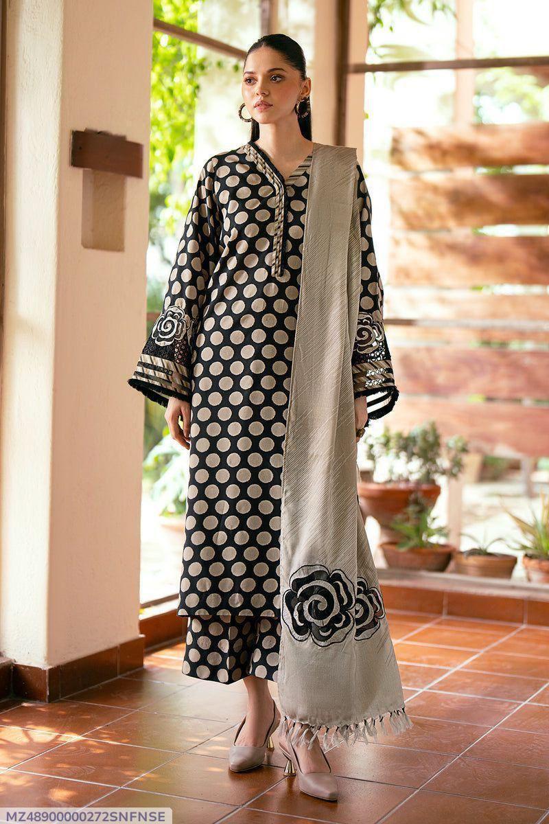 Black Lawn Digital Print Three Piece Set
