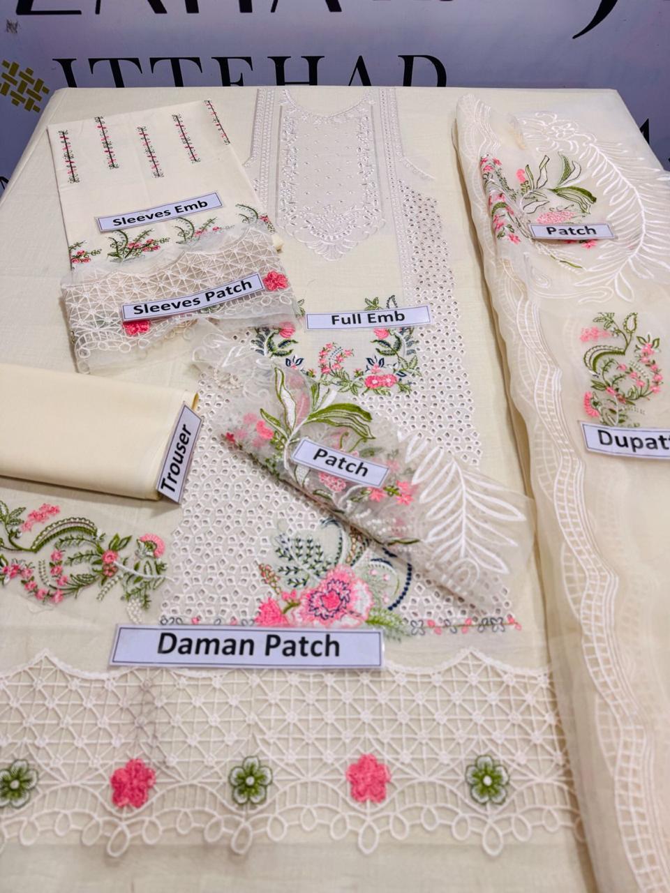 Off White Lawn Chikankari Three Piece Set
