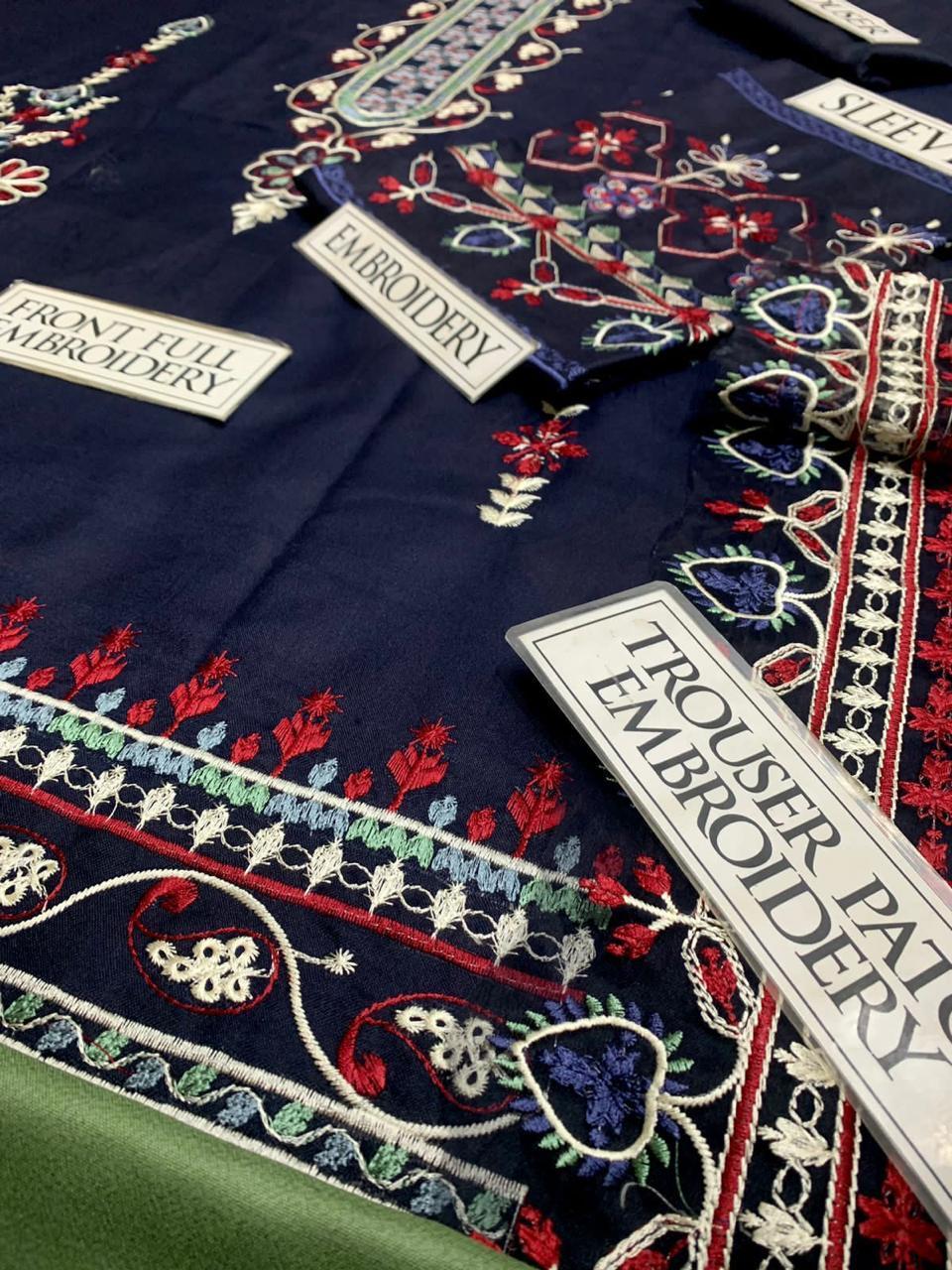 Blue Dhanak Embroidered Three Piece Set