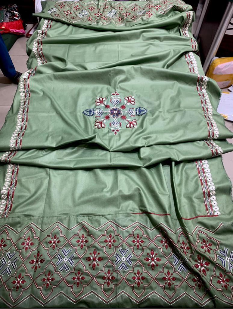 Blue Dhanak Embroidered Three Piece Set