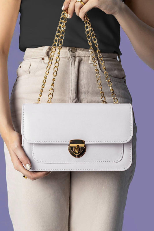 Girl's White PU Leather Plain Shoulder