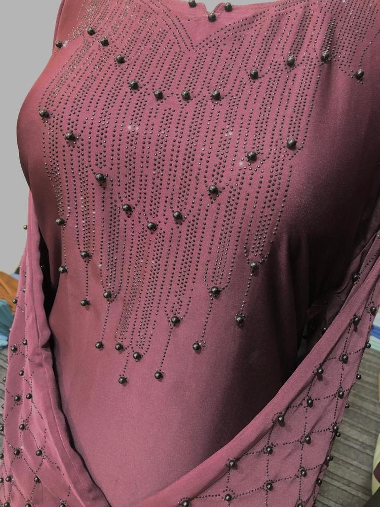Nida Embroidered Full Abaya - Round Neck Purple