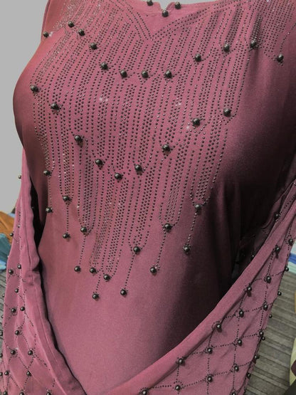 Nida Embroidered Full Abaya - Round Neck Purple