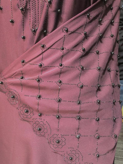 Nida Embroidered Full Abaya - Round Neck Purple