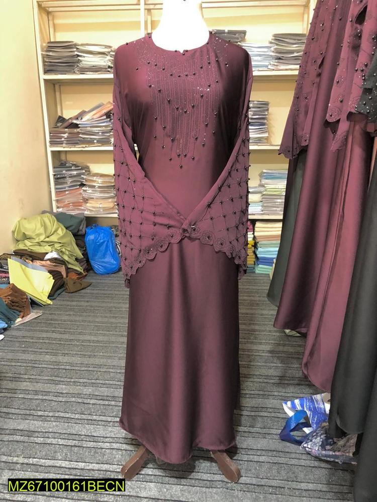 Nida Embroidered Full Abaya - Round Neck Purple