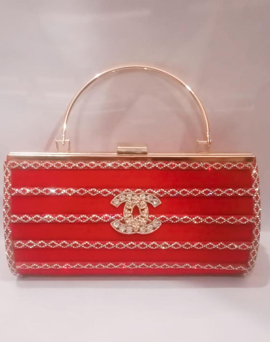 Women's Red Metal Embroidered Designer Clutch