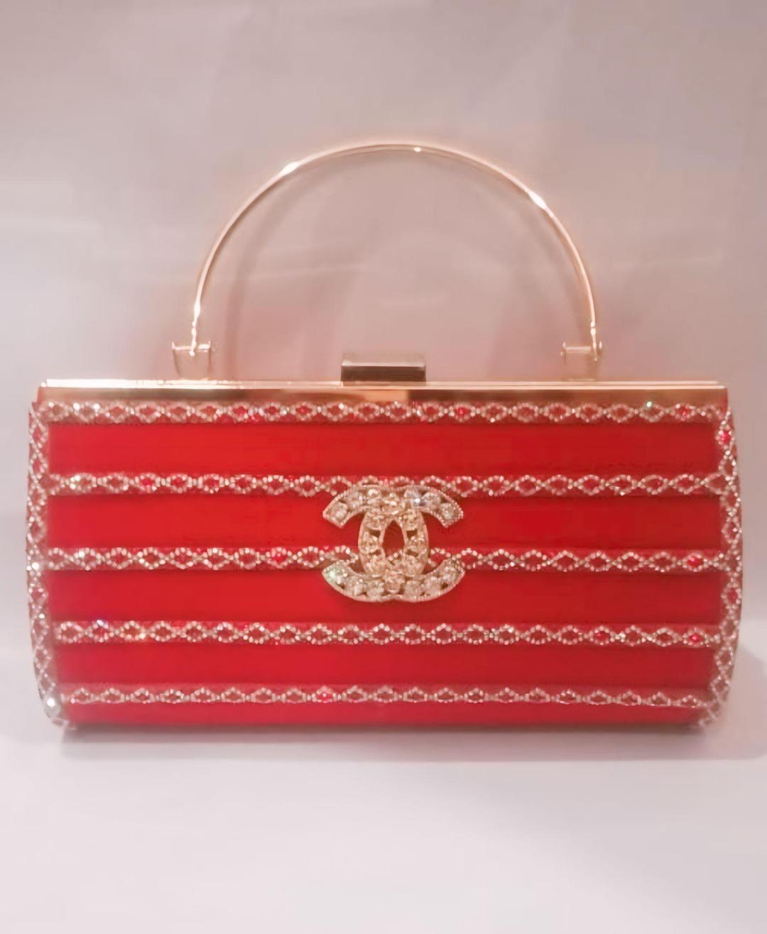Women's Red Metal Embroidered Designer Clutch