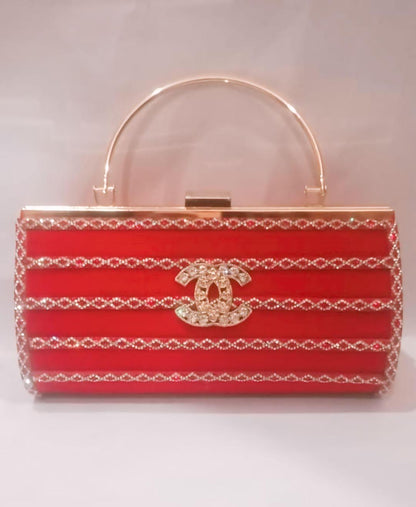 Women's Red Metal Embroidered Designer Clutch