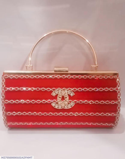 Women's Red Metal Embroidered Designer Clutch