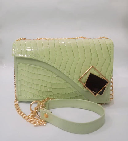 Women's Green Rexine Textured Fashionable Handbag