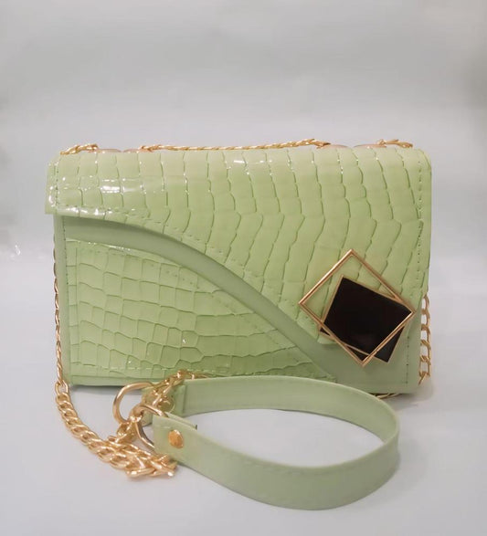 Women's Green Rexine Textured Fashionable Handbag
