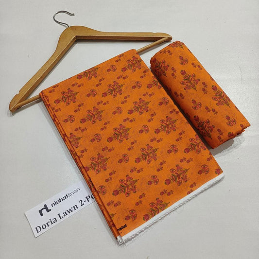 Orange Lawn Printed Two Piece Set