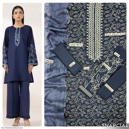 Blue Lawn Embroidered Three Piece Set
