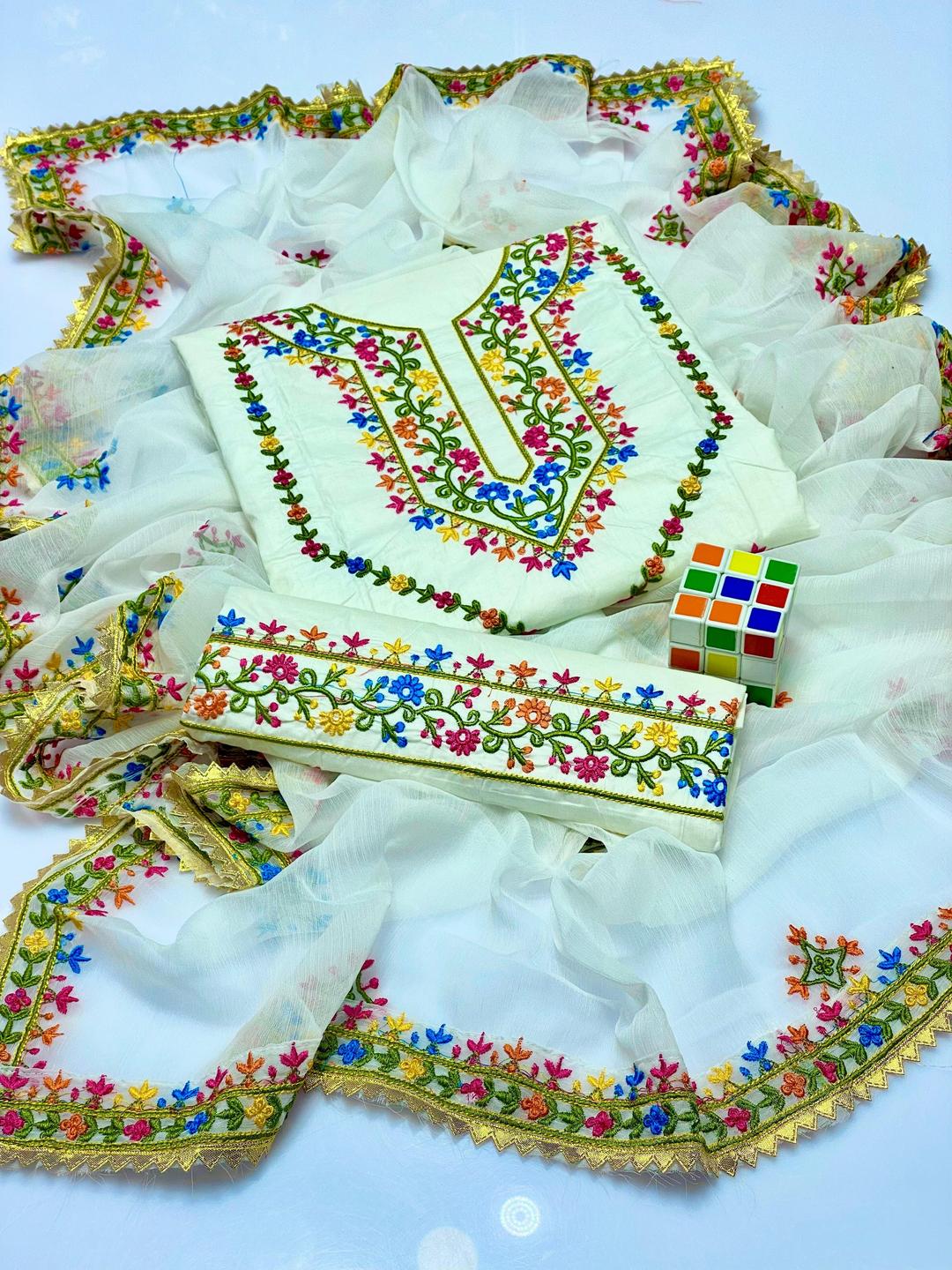 Off White Cotton Lawn Chikankari Three Piece