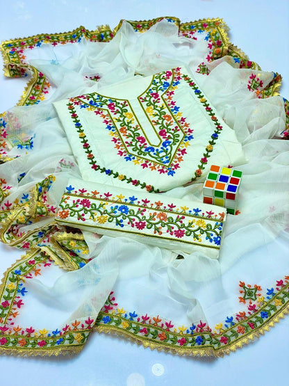 Off White Cotton Lawn Chikankari Three Piece