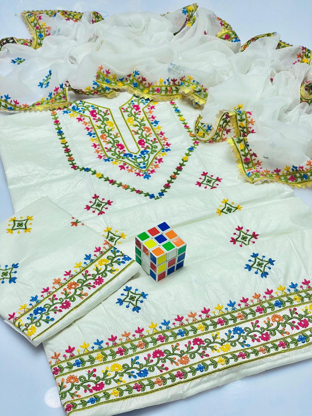 Off White Cotton Lawn Chikankari Three Piece