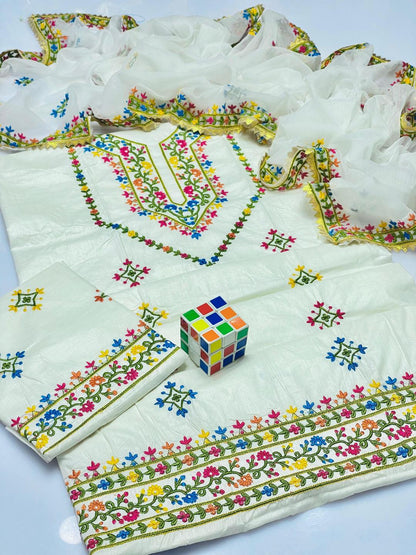 Off White Cotton Lawn Chikankari Three Piece