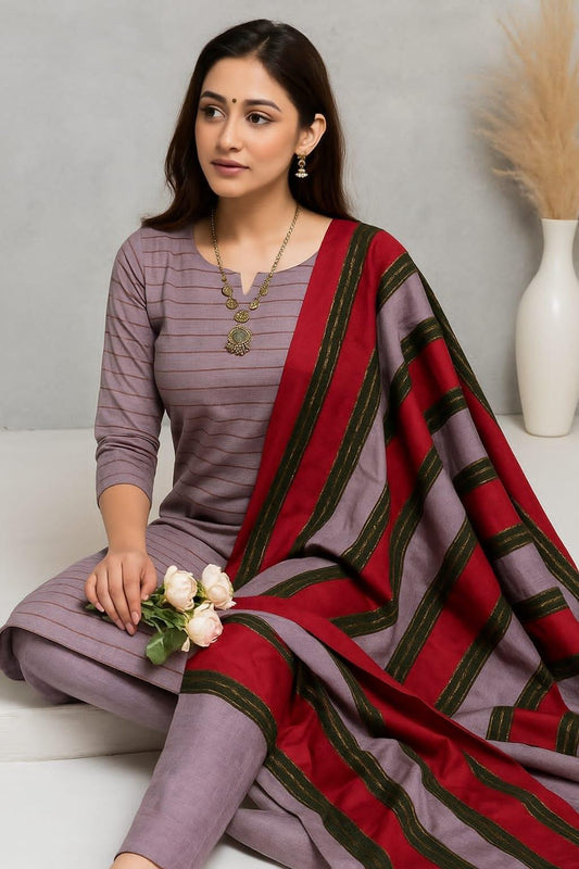 Purple Khaddar Plain Three Piece Set