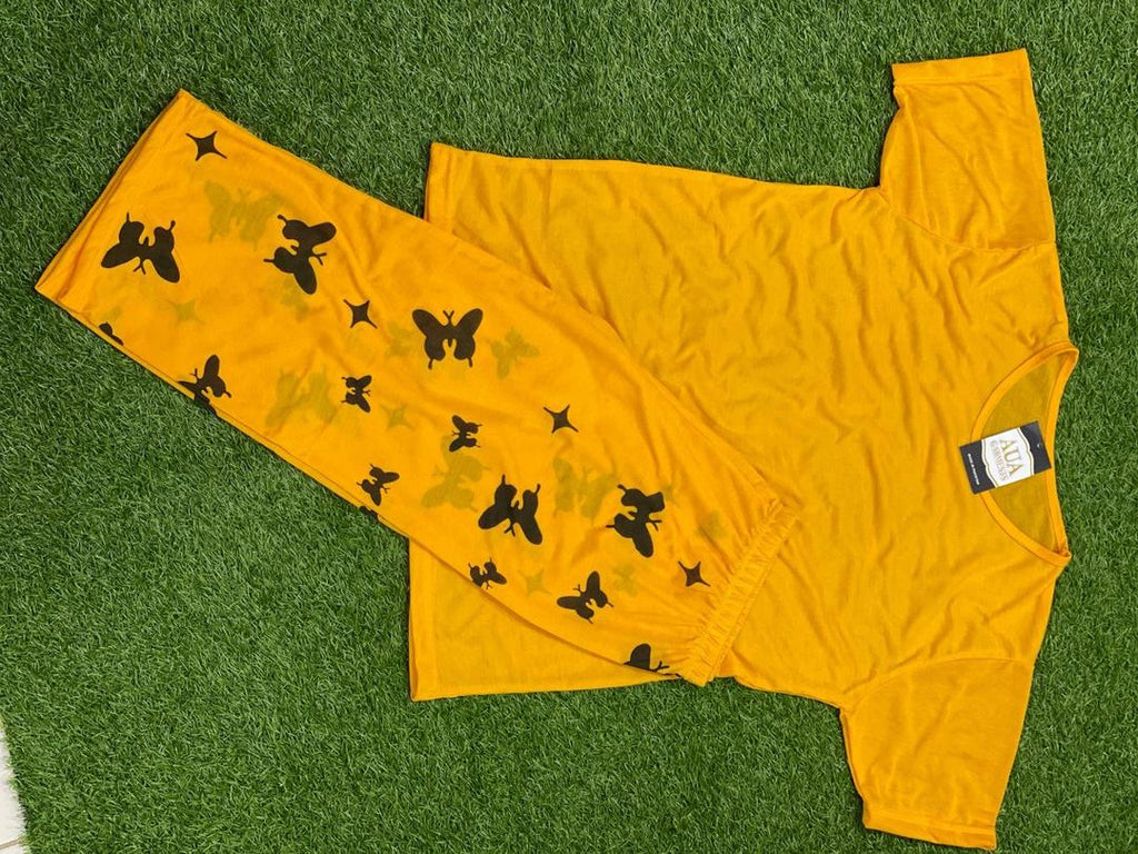 New Arrival Lounge Wear Set - Yellow Printed Cotton Jersey with Capri Trouser The Max Mall