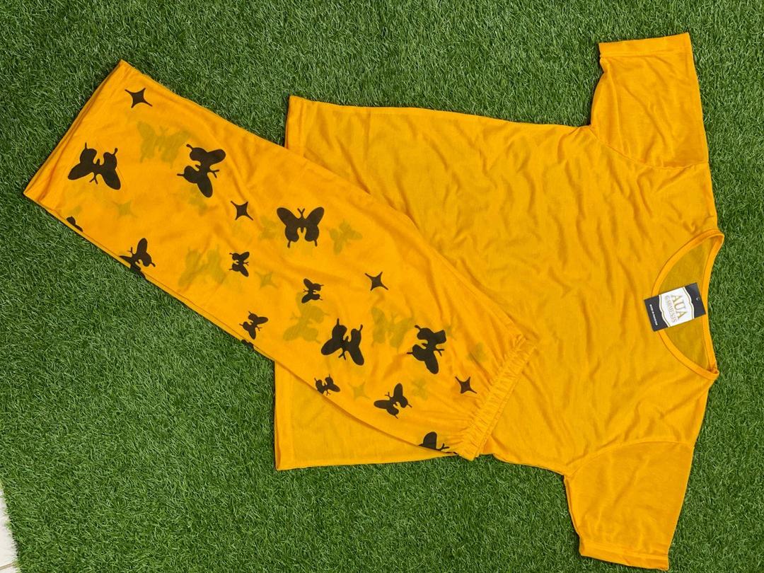 New Arrival Lounge Wear Set - Yellow Printed Cotton Jersey with Capri Trouser