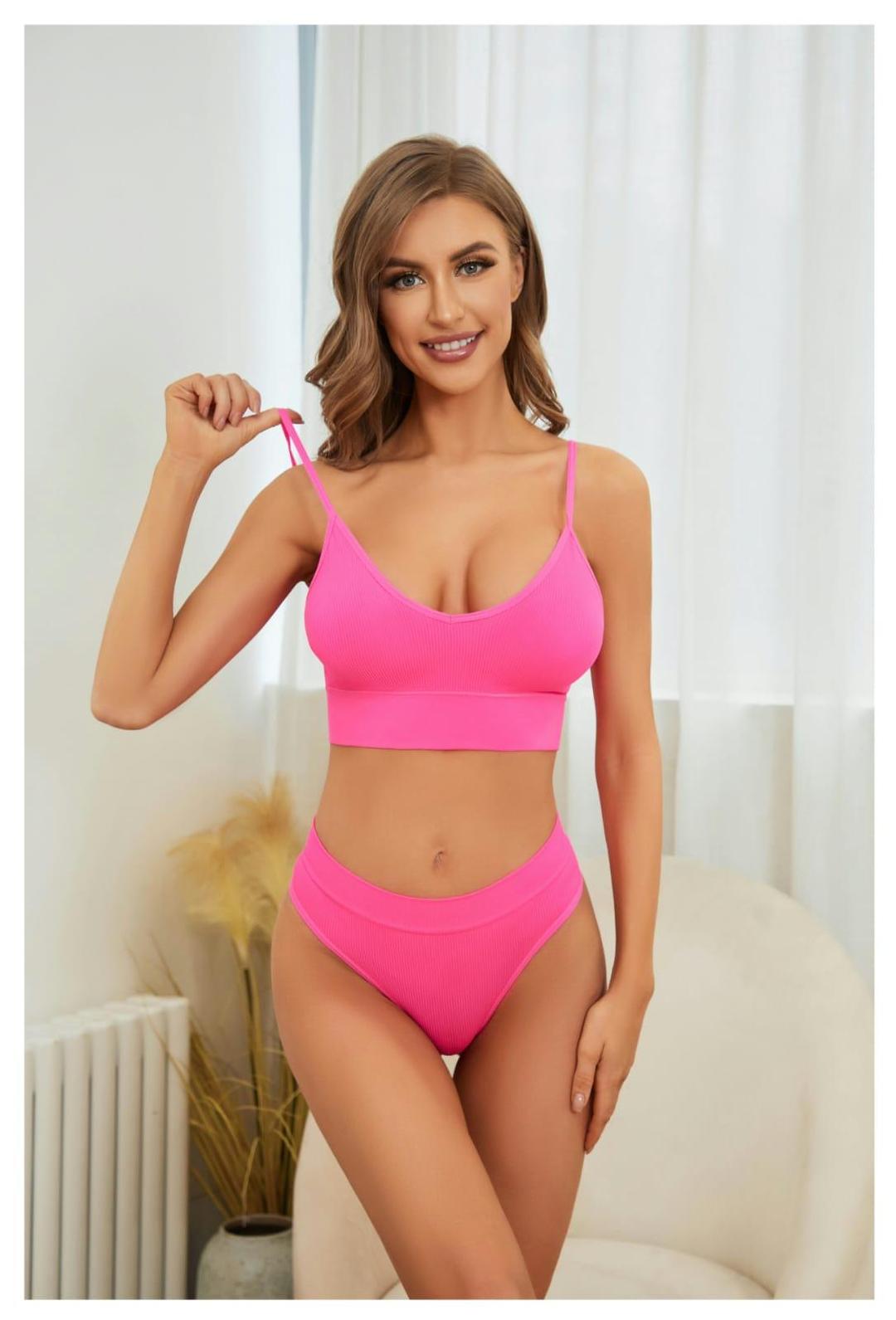 Women V-Shape Non Padded Sports Bra - Pink Jersey