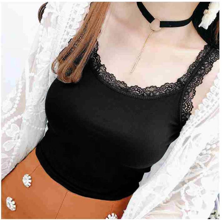 Women's Cotton Camisole with Lace Trim - White