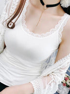 Women's Cotton Camisole with Lace Trim - White The Max Mall
