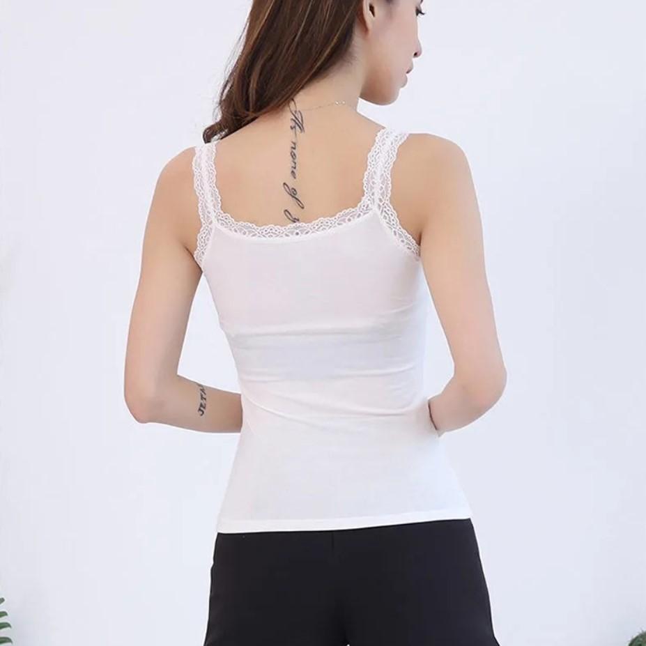Women's Cotton Camisole with Lace Trim - White The Max Mall