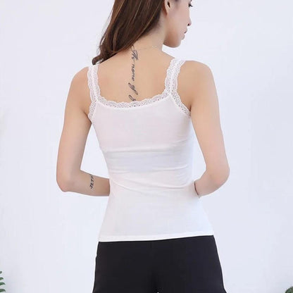Women's Cotton Camisole with Lace Trim - White