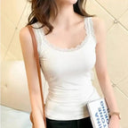 Women's Cotton Camisole with Lace Trim - White The Max Mall