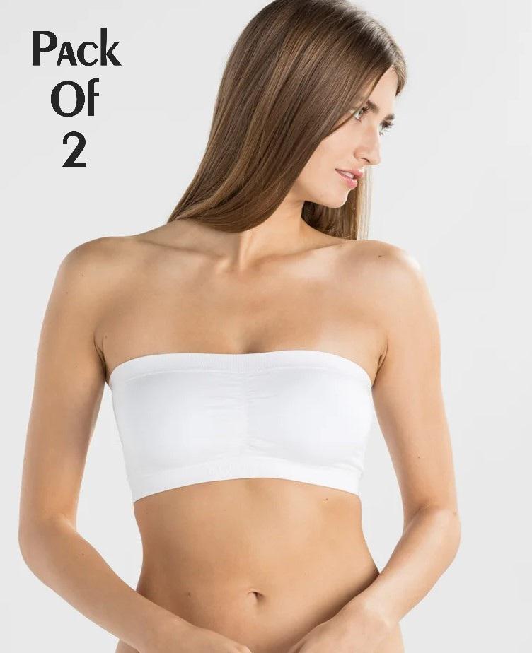 Women Seamless Strapless Tube Bra Set (2-Pack) - White Spandex