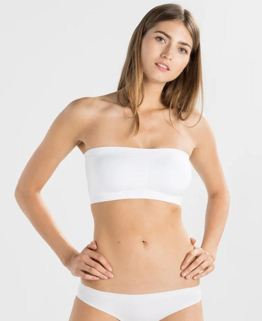 Women Seamless Strapless Tube Bra Set (2-Pack) - White Spandex