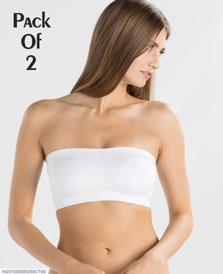Women Seamless Strapless Tube Bra Set (2-Pack) - White Spandex
