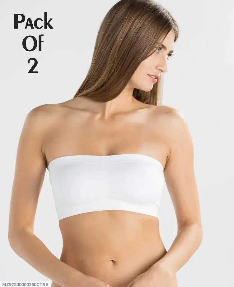Women Seamless Strapless Tube Bra Set (2-Pack) - White Spandex The Max Mall