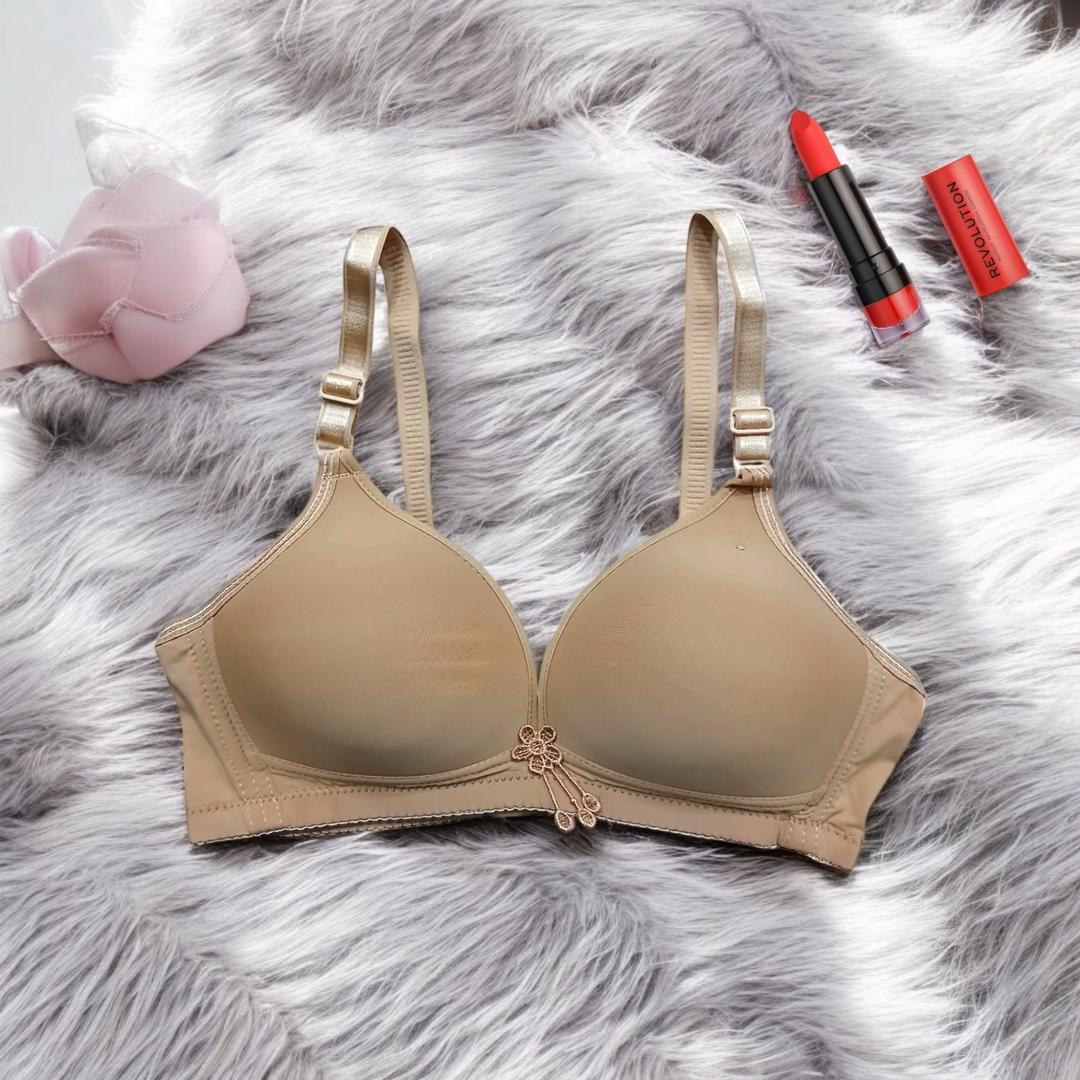 Women Push-Up Padded Bra - Brown Silk Plain Design