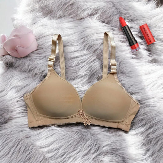 Women Push-Up Padded Bra - Brown Silk Plain Design