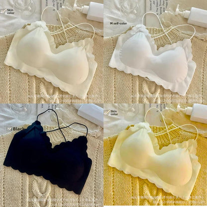 Women Korean-Style Padded Bra - Black Malai Steel Ring-Free
