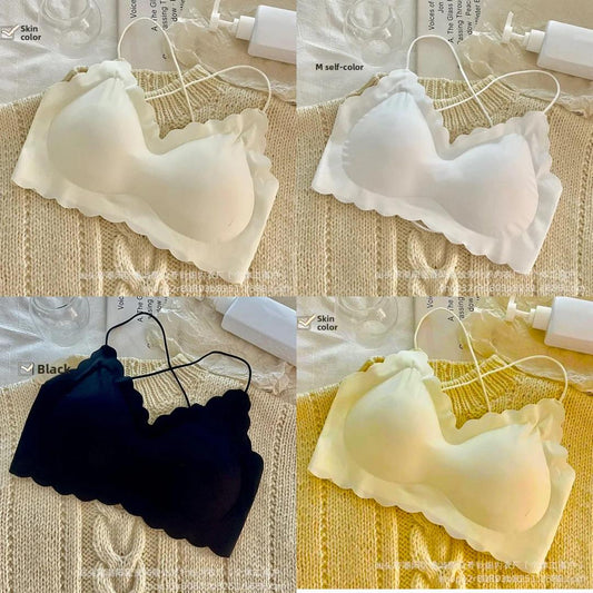 Women Korean-Style Padded Bra - Black Malai Steel Ring-Free