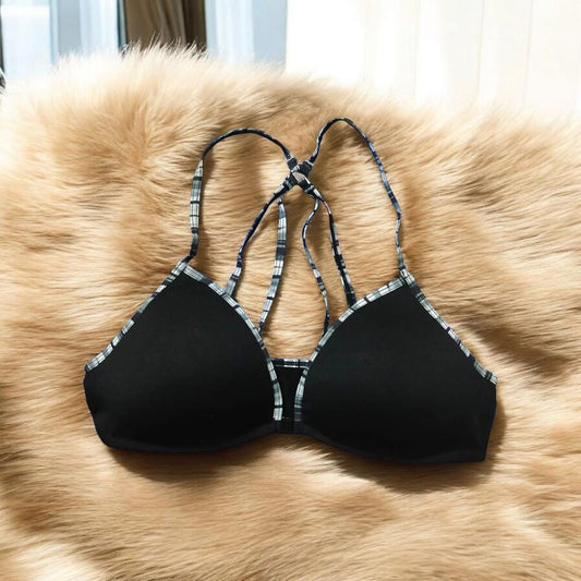 Women Front Button Bra with Double Crisscross Straps - White Jersey