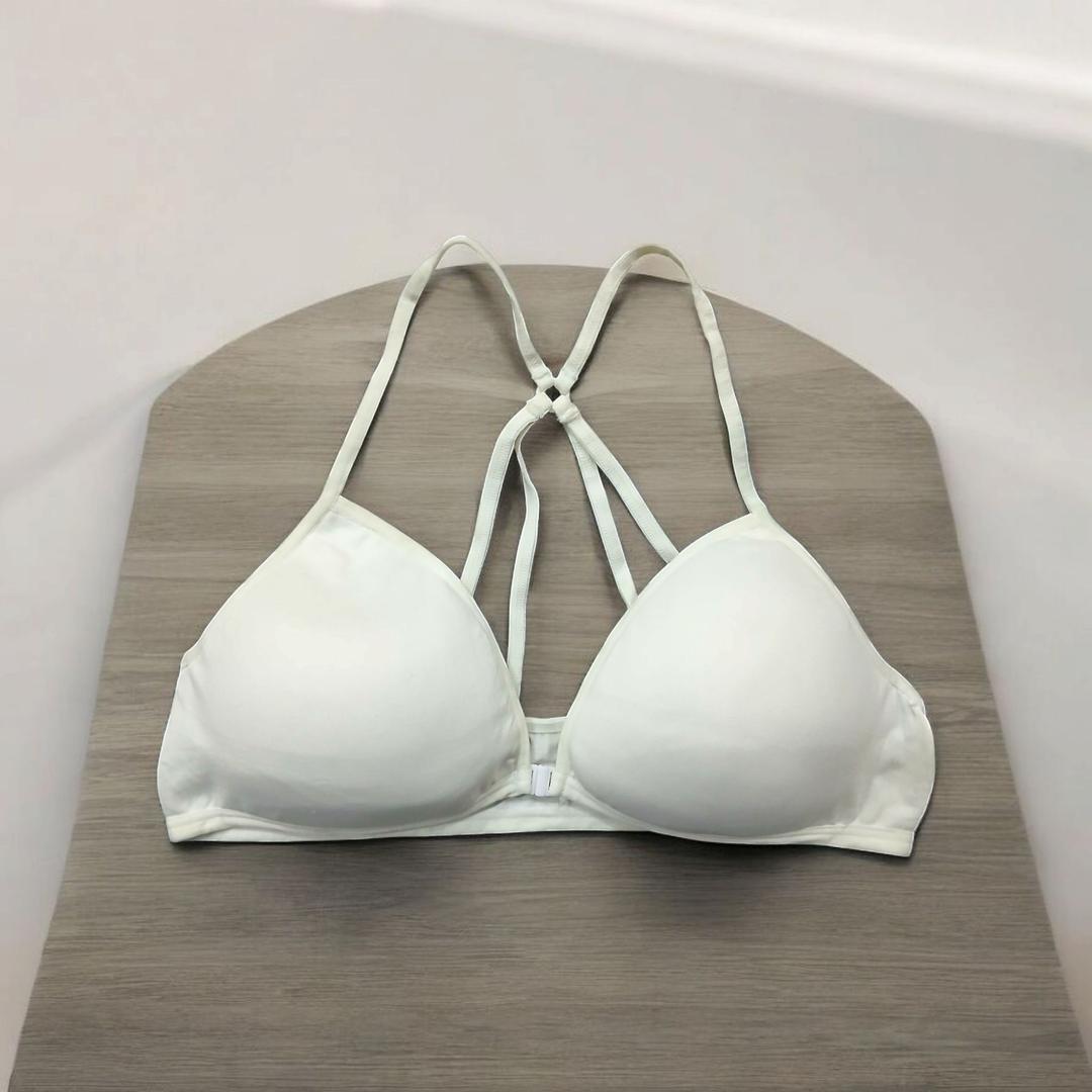 Women Front Button Bra with Double Crisscross Straps - White Jersey