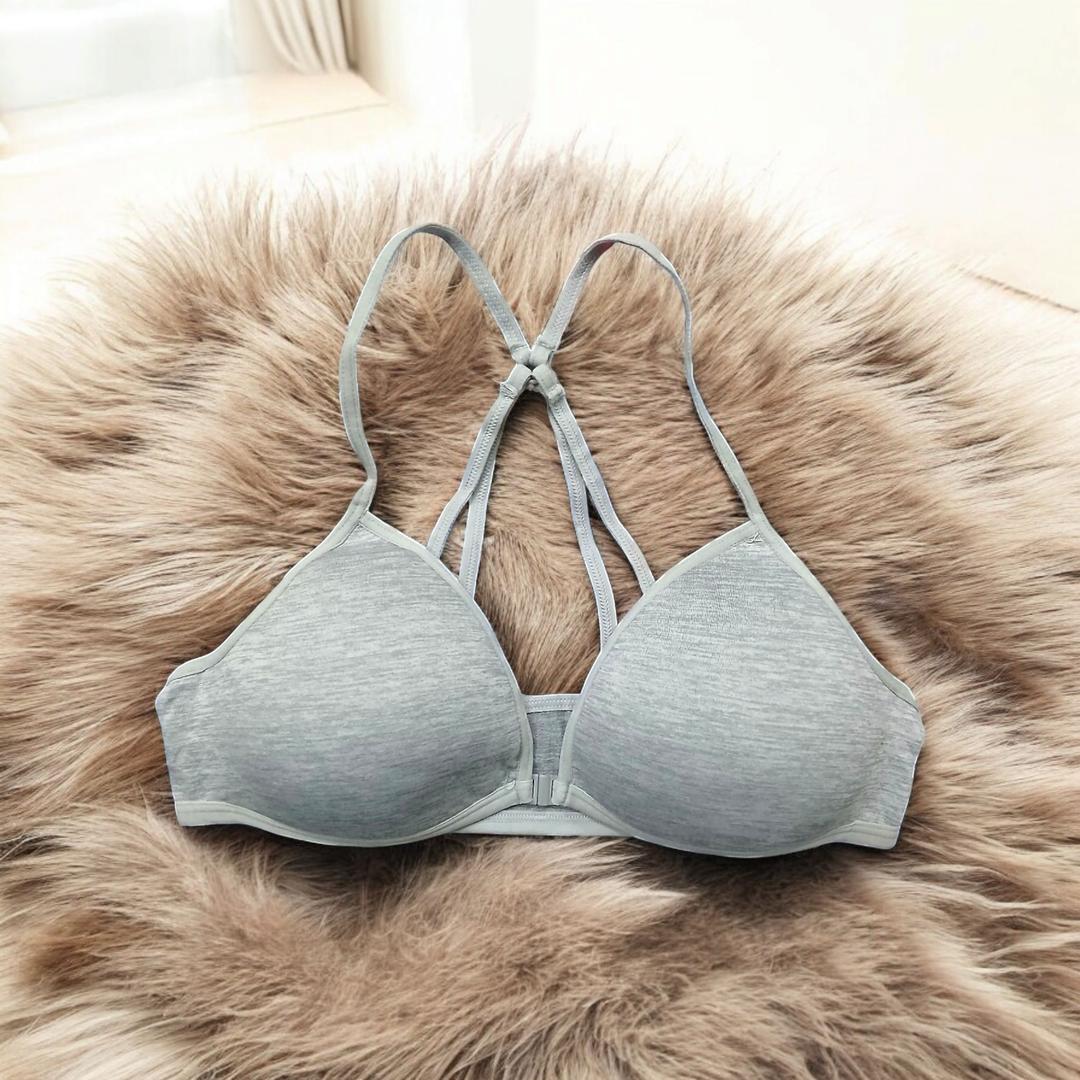Women Front Button Bra with Double Crisscross Straps - White Jersey