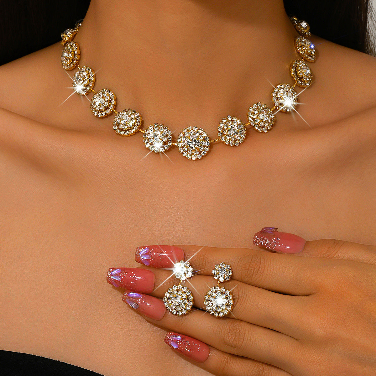 Rhinestone Bamboo Necklace Jewelry Set