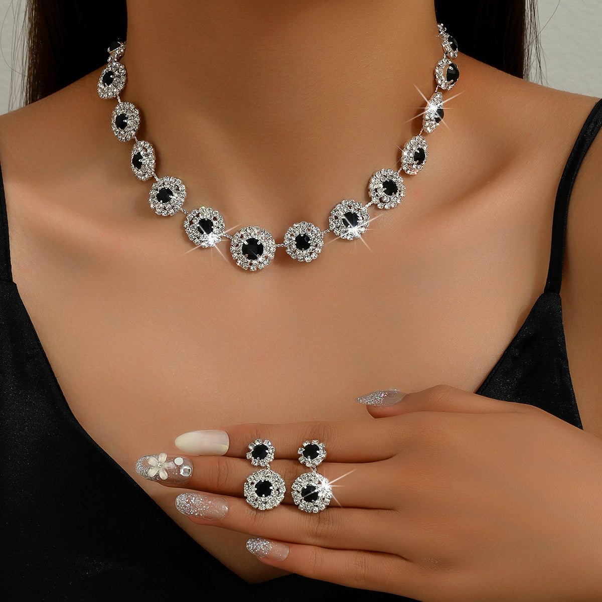 Rhinestone Bamboo Necklace Jewelry Set